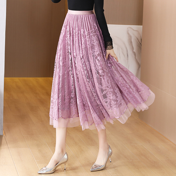 RM294#新款女装遮肉显瘦高腰蕾丝网纱半身裙