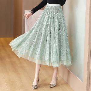 RM294#新款女装遮肉显瘦高腰蕾丝网纱半身裙