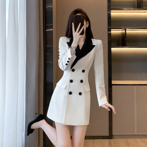 PS57904# 法式白色西装连衣裙女秋季新款小众设计高级感气质显瘦a字裙