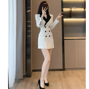 PS57904# 法式白色西装连衣裙女秋季新款小众设计高级感气质显瘦a字裙