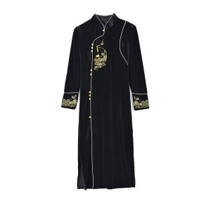 MY3520#旗袍气质款丝绒2022气质中长款年会晚礼服改良版长袖连衣裙