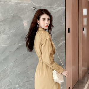 PS53352# 风衣外套新款韩系风格气质穿搭小个子洋气收腰卡杏外套连衣裙 服装批发女装直播货源