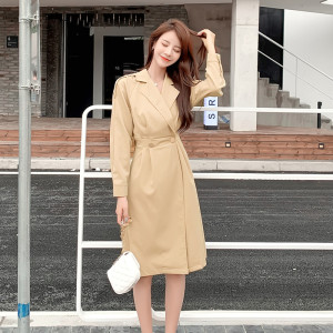 KM30606#风衣外套新款韩系风格气质穿搭小个子洋气收腰卡杏外套连衣裙