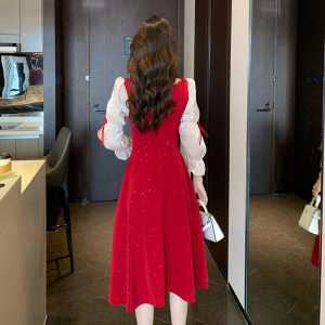 PS59029# 秋季新款连衣裙法式酒红色高级感显瘦中国风新年红色礼服 服装批发女装服饰货源