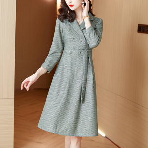 KM28538#高级感连衣裙2022秋季新款韩版设计西装领收腰显瘦遮肉裙