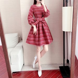 KM24652#新款时尚红色流行裙子设计感轻奢气质名媛灯笼袖连衣裙女