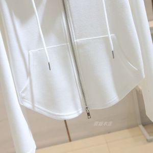 KM25327#白色连帽休闲长袖卫衣女秋季新款设计感小众拉链短袖开衫外套上衣