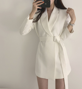 PS66118# 2色3码~chic白色复古系腰带韩版休闲西装外套女潮 服装批发女装服饰货源