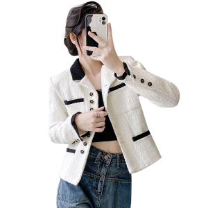 PS57903# 韩国chic秋季法式复古撞色翻领单排扣口袋设计长袖粗花呢西装外套