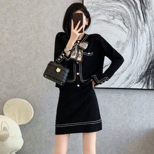 TR12238# 小香风高端针织套装裙新款减龄气质女神范黑色短裙两件套 服装批发女装服饰货源