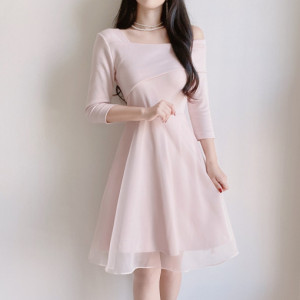 PS55283#  款韩版时尚甜美显瘦优雅甜美纯色雪纺大摆连衣裙 服装批发女装直播货源