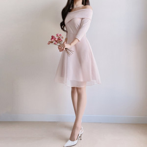 PS55283#  款韩版时尚甜美显瘦优雅甜美纯色雪纺大摆连衣裙 服装批发女装直播货源