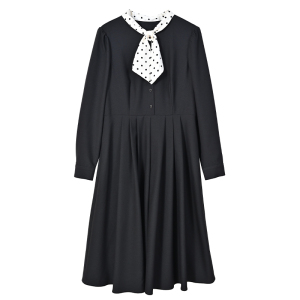 KM25100#黑色羊毛连衣裙秋季新款2022年流行中长款单排扣长袖裙子