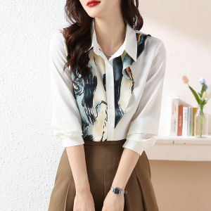 RM4307#印花衬衫2023春季新款高级感女士雪纺衬衣设计感长袖气质上衣