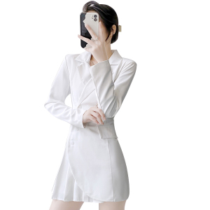 PS57902# 高级感长袖西装裙女秋季新款法式白色连衣裙小众设计气质显瘦