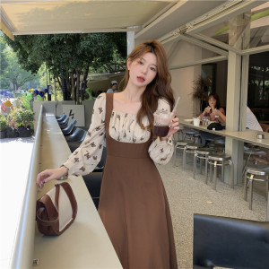 RM21651#高贵优雅气质长裙子复古撞色假两件蝴蝶高级感连衣裙女