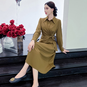 RM21543#西装连衣裙2023春季新款小众气质温柔高级感复古假两件长袖长裙