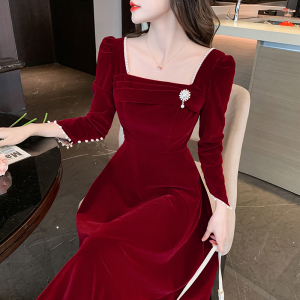 KM25242#敬酒服新娘2022新款秋季酒红色订婚礼服平时可穿高级感法式结婚女