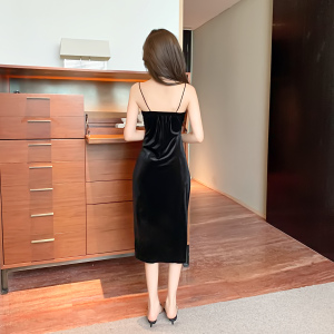 Sexy V-neck backless slim slit sling dress