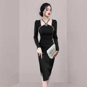 MY3645#气质时尚甜美褶皱修身显瘦包臀连衣裙