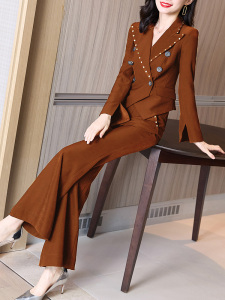 PS59781# 新款秋装搭配一整套时尚洋气时髦高腰显瘦西装喇叭裤两件套装 女装服饰批发