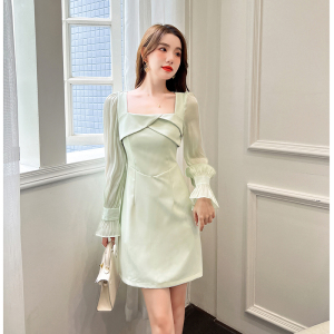 RM23524#新款法式连衣裙方领设计感长袖裙子
