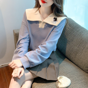 MY3510#撞色海军领卫衣女新款设计感宽松韩版打底衫长袖上衣小清新