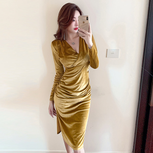 Women's gold velvet dress