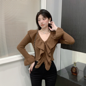 PS62264# 韩版设计感V领绑带温柔毛衣女小众洋气短款针织衫 服装批发女装服饰货源