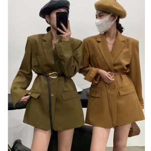 PS58844# 韩版宽松chic高级感简约百搭西装外套配腰带 服装批发女装服饰货源