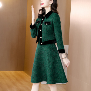 MY3732#小香风时尚休闲套装女2022春秋新款妈妈高级气质外套半身裙两件套