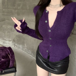 KM29754#紫色百搭修身长袖上衣