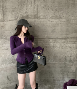 KM29754#紫色百搭修身长袖上衣
