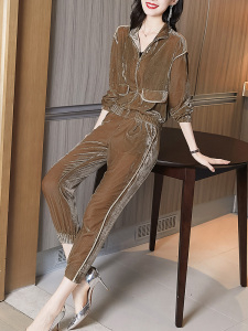 PS59787# 秋装新款成套搭配女装洋气时髦减龄金丝绒卫衣束脚裤两件套装 女装服饰批发