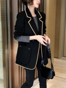 PS59788# 欧洲站女装黑色高级感小西装外套女大码洋气西服春秋季新款 女装服饰批发