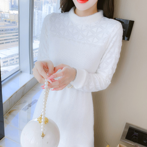 KM28766#新款白色连衣裙修身显瘦名媛气质中长款鱼尾裙