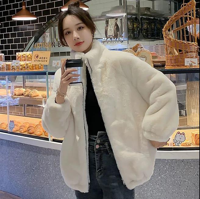 Imitation mink fur coat for women autumn and winter  new style stand-up collar fashionable cotton thickened warm lamb plush coat