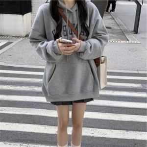 KM29185#新款韩版学生休闲中长款连帽薄款外套大码卫衣女