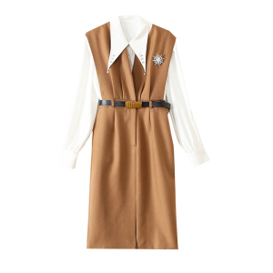 RM3123#新款气质名媛尖领钉珠衬衫马甲西装裙两件套时尚套装裙女