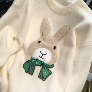 KM26147#新款韩版宽松可爱小兔子毛衣女圆领百搭加厚保暖针织上衣