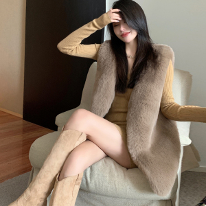 Real time shooting of new autumn and winter Korean version fox fur grass vest women's coat medium long vest thickened sn