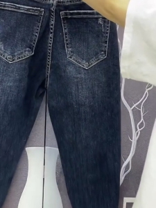 RM89#洗水大码女装牛仔裤子女新款宽松弹力显瘦九分裤萝卜哈伦裤