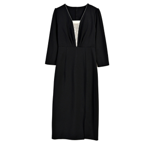 KM26519#法式连衣裙女新款收腰显瘦高端气质包臀裙黑色裙子