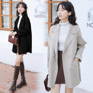 KM29798#新款韩版小个子复古气质高端双面羊绒呢子外套
