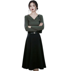 PS65037# 秋新款半身裙+V领针织衫 服装批发女装服饰货源