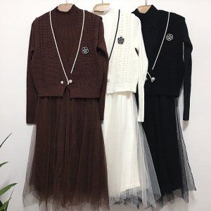 KM28182#新款法式设计感毛衣针织连衣裙时尚两套装 