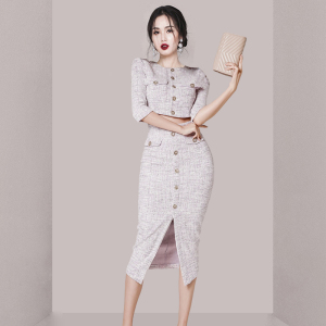 PS59102# 秋冬新款韩版时尚气质优雅显瘦小香风半身裙两件套装 服装批发女装服饰货源