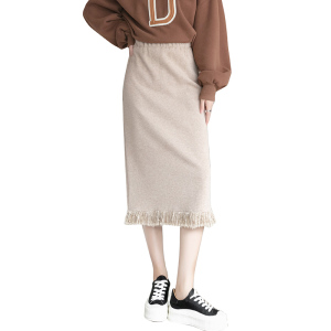 RM24197#新款气质高腰洋气百搭加厚羊绒面料半身裙 中长裙女