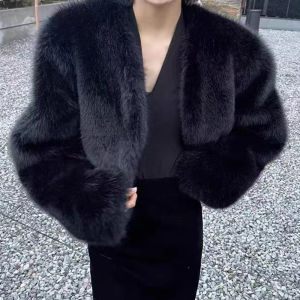 Korean Dongdaemun Vintage Fashion Young OL Style Short Thickened Environmental Protection Plush Faux Fur Coat Women's Au