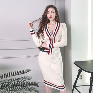 PS59125# 韩版新品修身长袖两件针织V领收腰毛衣两件套装 服装批发女装服饰货源